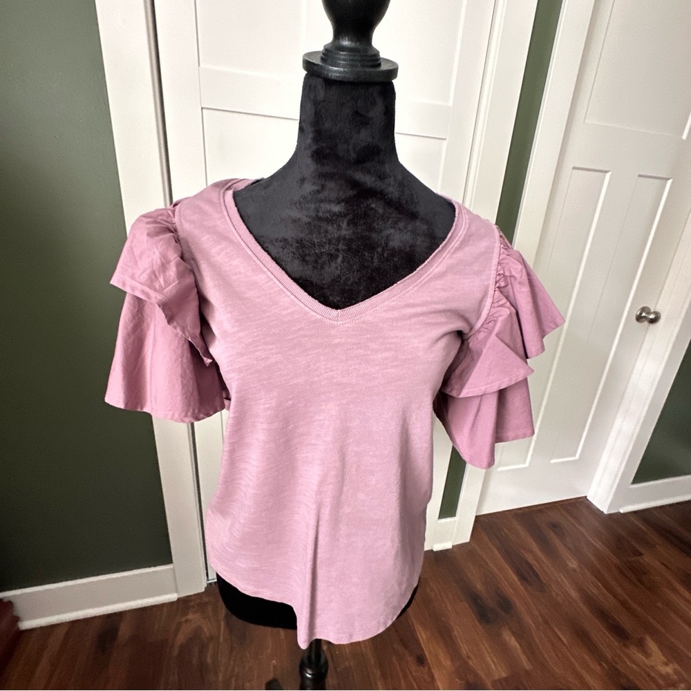 Nation LTD Mauve Ruffled Sleeve Blouse